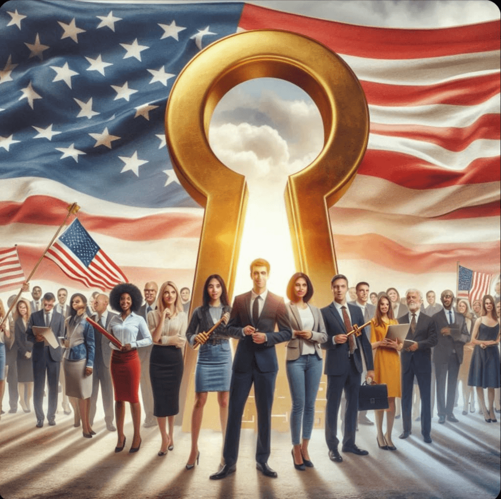 USA symbolising endless opportunities, a locked door whose key is in the hands of aspiring students