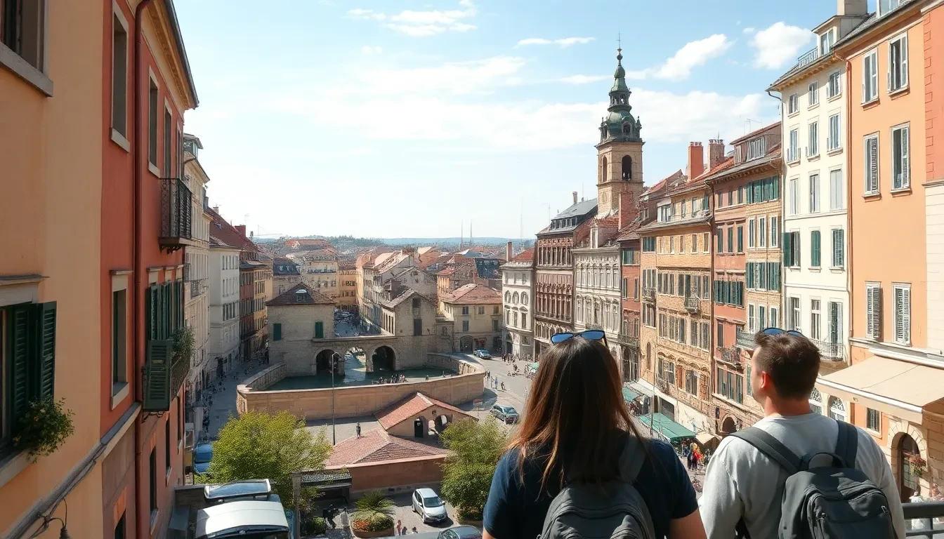 A scenic view showcasing the cheapest country in Europe with students.