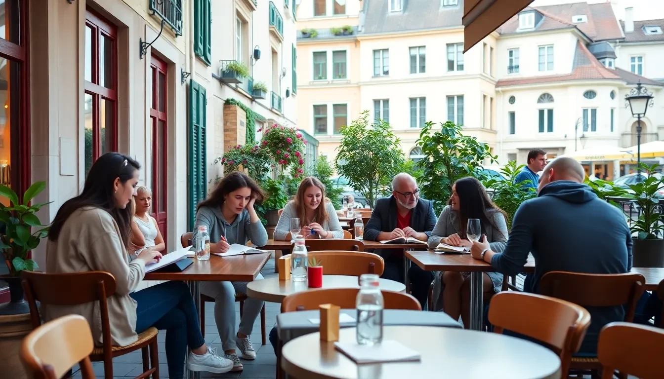 Cheapest countries to move to showing students in a café setting.