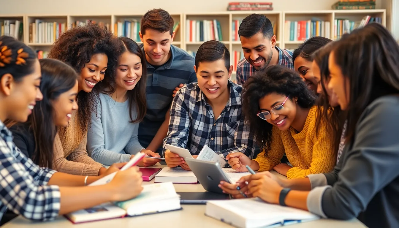 Image of students collaborating in a study environment; keyword: ut austin acceptance rate.