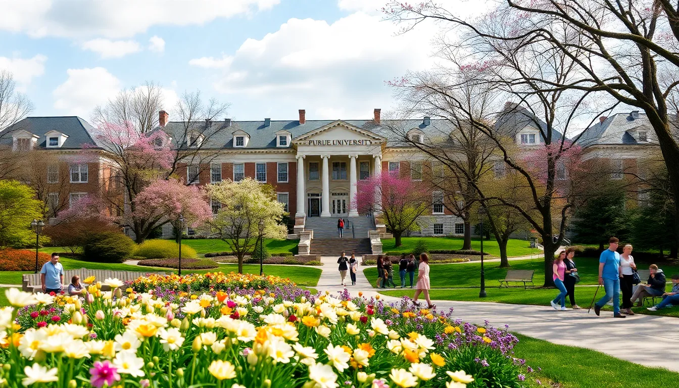 Purdue University campus in spring, representing education; keyword: purdue acceptance rate.
