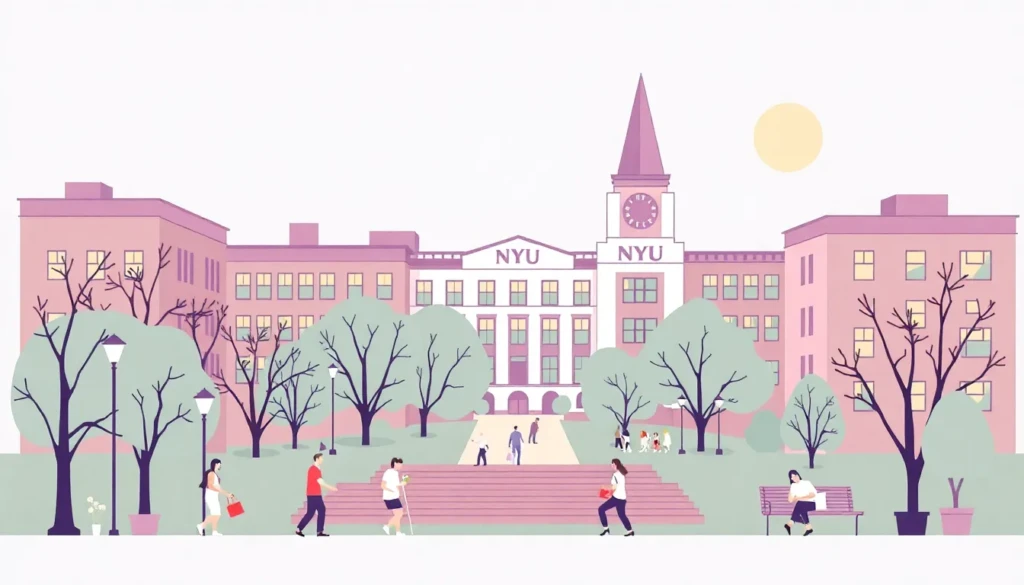 Illustration of NYU campus showcasing the NYU acceptance rate