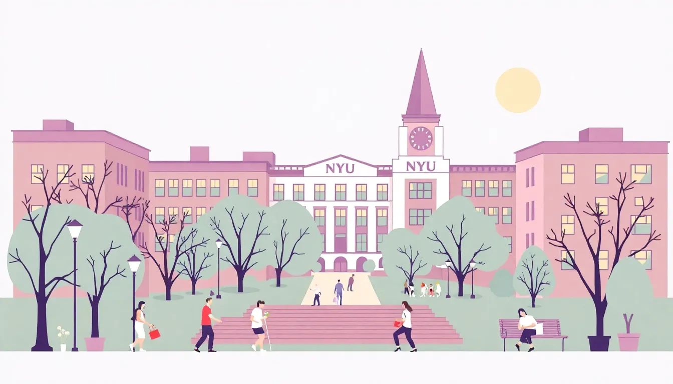 Illustration of NYU campus showcasing the NYU acceptance rate